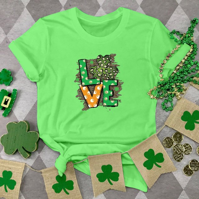 T-shirt de la Saint-Patrick pour Femmes Mode Col Rond Imprimé Manches Courtes T-shirt Décontracté Ample Hauts T-Shirts de la Saint-Patrick pour Femmes