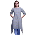 thumbnail image 1 of Bimba Hauts Kurti Asymétriques Bleus à Imprimé Floral Camélias Épanouies et Roses pour Femmes Robe d'Été Indienne Tunique XXX-Large, 1 of 6