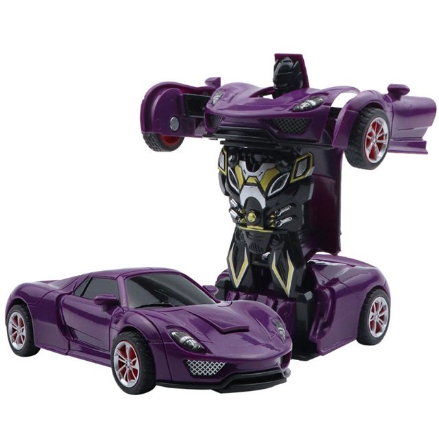 Amyove Jouets de Voiture de Déformation pour Enfants au design Multicolore, Présentant une Voiture de Sport Violette Qui Se Transforme en robot. le Jouet Est Fabriqué en Matériau ABS Certifié, Conçu pour de Longues Heures de Plaisir et pour Développer l'Imagination des Enfants. l'Image Montre la Voiture sous Ses Formes de Véhicule et de robot, Mettant en Valeur Sa Fonction de transformation Basée sur la Collision. Convient comme Cadeau d'Anniversaire Ou de Noël pour Enfants.