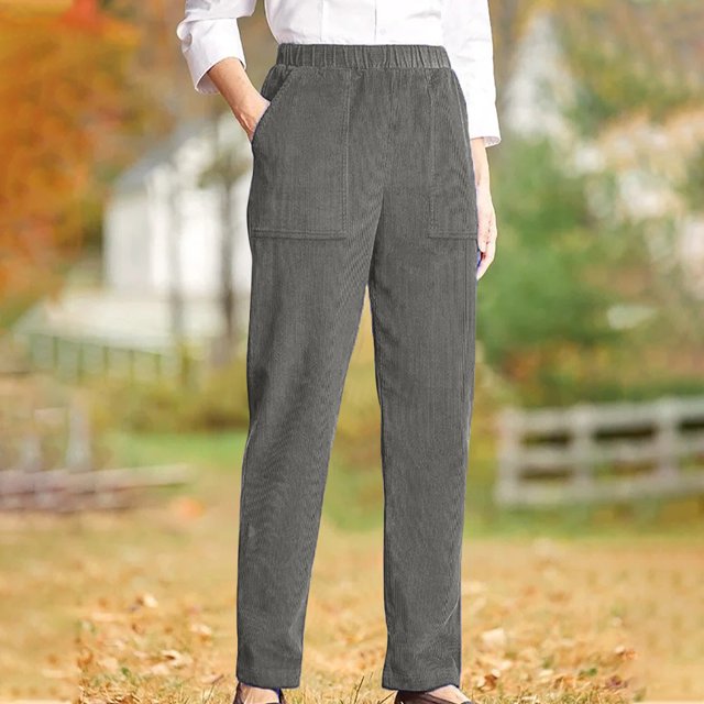 SDNall Pantalon en Velours Côtelé à Poches Solides pour Femmes