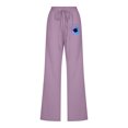 thumbnail image 4 of Yuyuzo Womens Cotton Linen Pants Straight Leg Flower Graphic Drawstring High Waisted Lounge Pants Slacks, 4 of 6
