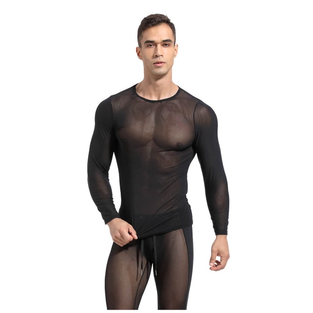 Mesh Transparent High Elastic Mens Fitness Running Cycling Sports Training Tights Long Sleeves for Performance Training
