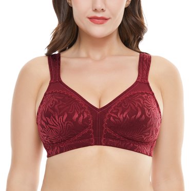 Wingslove Soutien-gorge Grande Taille à Couverture Complète pour Femmes, Minimiseur Sans Armatures Non Rembourré, Rouge Vin 50D