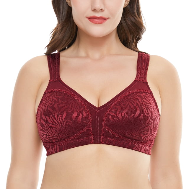 Wingslove Women's Full Coverage Plus Size Bra Non Padded Wireless Minimizer Bra, Wine Red 50G