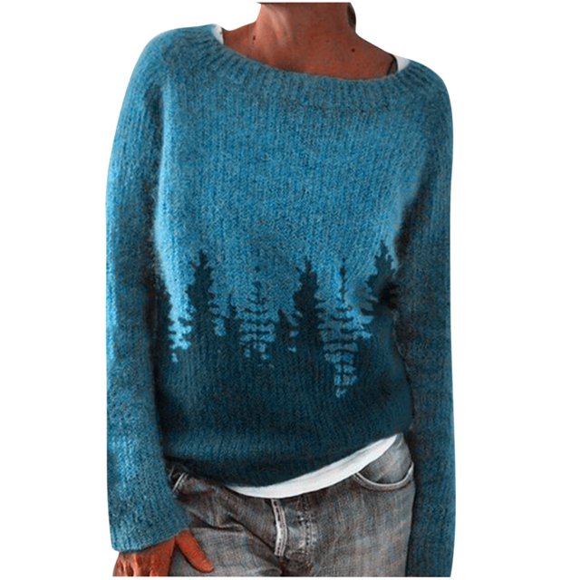 Yuyuzo Winter Sweater for Women Crewneck Long Sleeve Color-Block Prints Ribbed Knit Pullover Fashion Tops