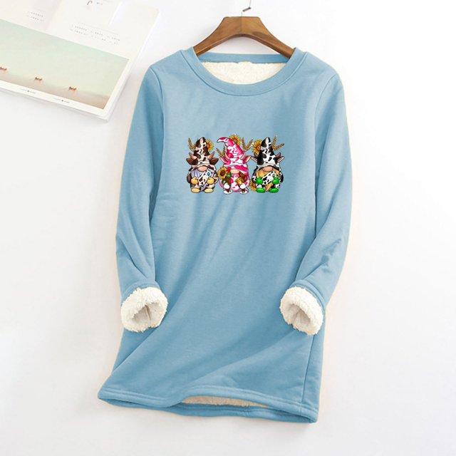 Hauts Grande Taille pour Femmes Col Rond Poche Épaissie Peluche Chaude Manches Longues Chandails en Molleton Col Rond en Liquidation