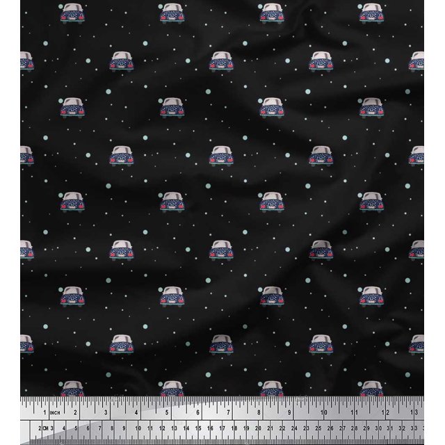 Soimoi Moss Georgette Fabric Dot & Car Transport Print Fabric by Yard 42 Inch Wide