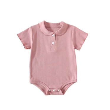Floleo Barboteuse d'Été pour Bébés Filles Garçons à Manches Courtes Col Rond Tenue Décontractée Douce et Respirante Tenue de Jeu Combinaison pour Nourrisson Tout-Petit (Rose#2, 9-12 Mois)