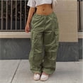 thumbnail image 2 of Bmisegm Women's Plus Size Tethered Straight Cargo Pants, Green, L, 2 of 9