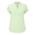 thumbnail image 4 of WEIYLL Ladies T Shirts Summer Loose Fit V Neck Curved Hem Flowy Solid Green Blouse Sizes L, 4 of 5