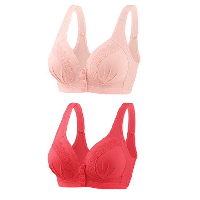 Timegard 2pc Wireless Bras for Women Front Closure Button Bralette Ruched Comfort Everyday Bras with Support