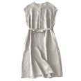 thumbnail image 1 of AherBiu Robe d'Été pour Femmes Sans Manches à Demi-Boutonnage, Col en V, Décontractée, Ample, Longueur Midi, avec Ceinture, 1 of 5