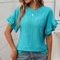 thumbnail image 4 of JIRNDf Hauts pour Femmes T-Shirts d'Été Tendance Couleur Unie Col Rond Manches Courtes à Volants Blouse pour Femmes Tunique Décontractée Bleu Ciel L, 4 of 9