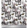 thumbnail image 1 of Soimoi Tissu Satin Modal Blanc Insecte, Lavande & Vintage Imprimé par Yard 42 Pouces de Large, 1 of 3