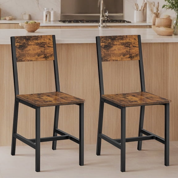 LEDREM Lot de 2 Chaises de Salle à Manger Style Ferme - Cadre en Métal, Capacité de 220 Lb, Assemblage Facile, Usage Polyvalent, Brun Rustique et Noir