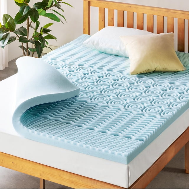 Mellow 3 Inch 5-Zone Memory Foam Mattress Topper Cooling Gel Infusion Twin Blue