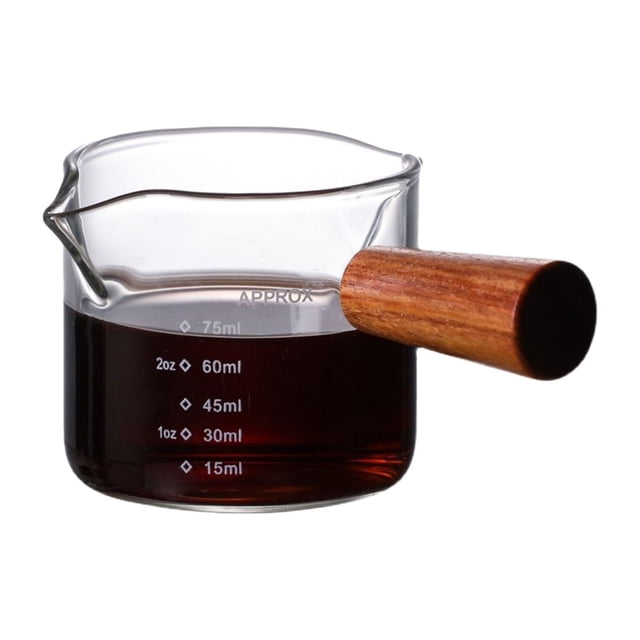 Spresso Shots Cup With Wood Handle Clear Glass Machine Accessories Measuring Cup With Scale Shot Glass With Spout 100ml Vacuum Insulated Coffee Mug Glass Wall Foam Insulation Futuristic Glasses