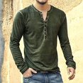 thumbnail image 1 of AMERTEER Man V Neck Long Sleeve Shirts Button On Slim For Shirt Leisure Solid Color Top, 1 of 6