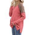 thumbnail image 4 of Women Side Split Hem Crew Neck Long Sleeve Color Block Pullover Top, 4 of 4