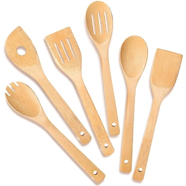 Cooking Utensil Set (6, Natural Bamboo), wooden spoons for cooking, spatula set, wooden utensils for cooking, bamboo utensils, wooden spatula for cooking