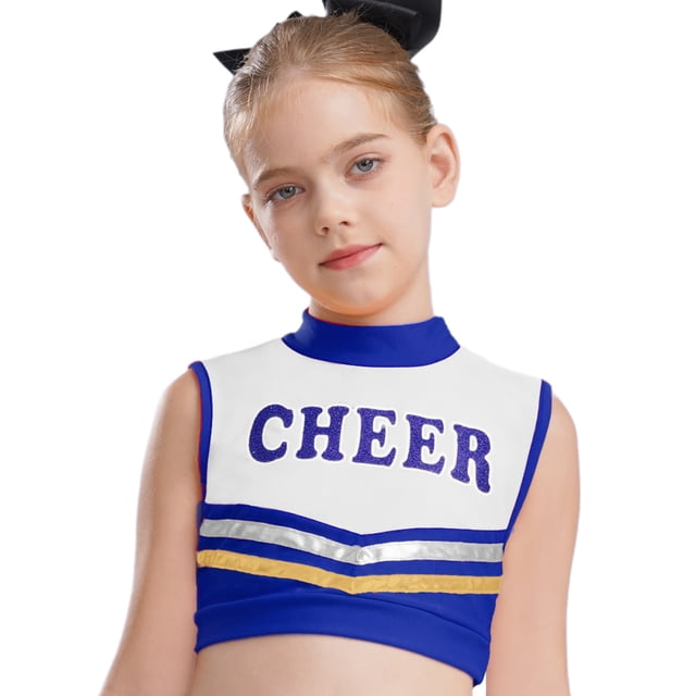 vastwit Kids Girls Mock Neck Tank Vest Shirts Sleeveless Color Block Letters Printed Cheerleading Uniform Crop Tops Royal Blue 10