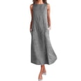 thumbnail image 1 of Fridja Robe Décontractée à Rayures Sans Manches pour Femmes, Col Ras du Cou, en Lin, avec Poche, Longue, 1 of 9