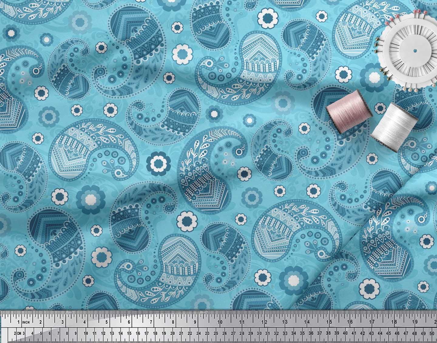 Soimoi polyester Crepe Fabric Floral & Paisley Printed Craft Fabric by the Yard 42 Inch Wide