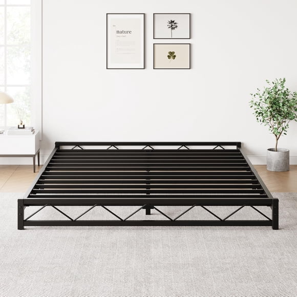 EDTara Wavy Pattern Metal Platform Bed Frame, Steel Slat Support, No Box Spring Needed, Easy Assembly