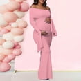 thumbnail image 2 of Tauxra Robe de Maternité Unie pour Femmes à une Épaule, Manches Longues, Froncée, Moulante, Robe de Soirée; Robe Formelle à Manches Évasées avec Fente, 2 of 8