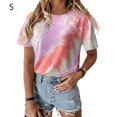 thumbnail image 2 of pitrice T-shirt pour Femme à Col Rond, Manches Courtes, Imprimé Teinture sur Nœuds, Haut Décontracté, Bleu, m Rouge Vin P, 2 of 6