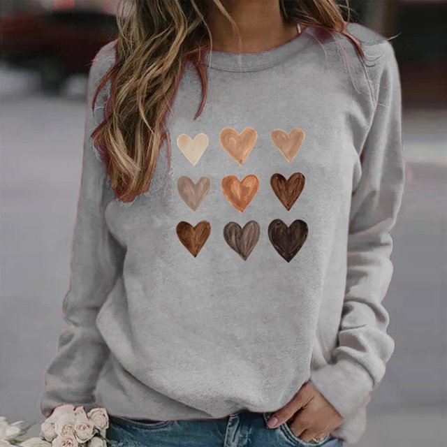 Aboser Chandails Molletonnés à Enfiler pour Femmes de la Saint-Valentin, Chandails à Imprimé de Cœur, Hauts Chandail, Manches Longues, Col Rond, Chemises, Blouse Ample Mode, Chandail Molletonné pour Adolescentes