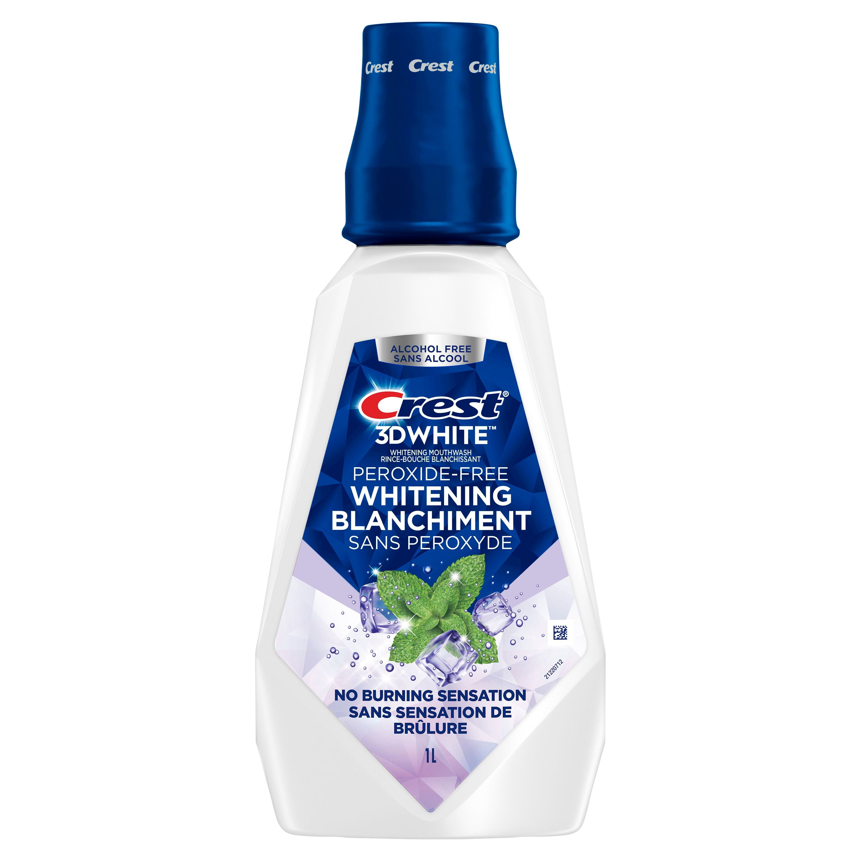 Rince-bouche sans peroxyde Crest3DWhite, blanchissant au goût agréable, garanti, sans alcool, saveur Menthe vive, 1L (33,8ozliq.)