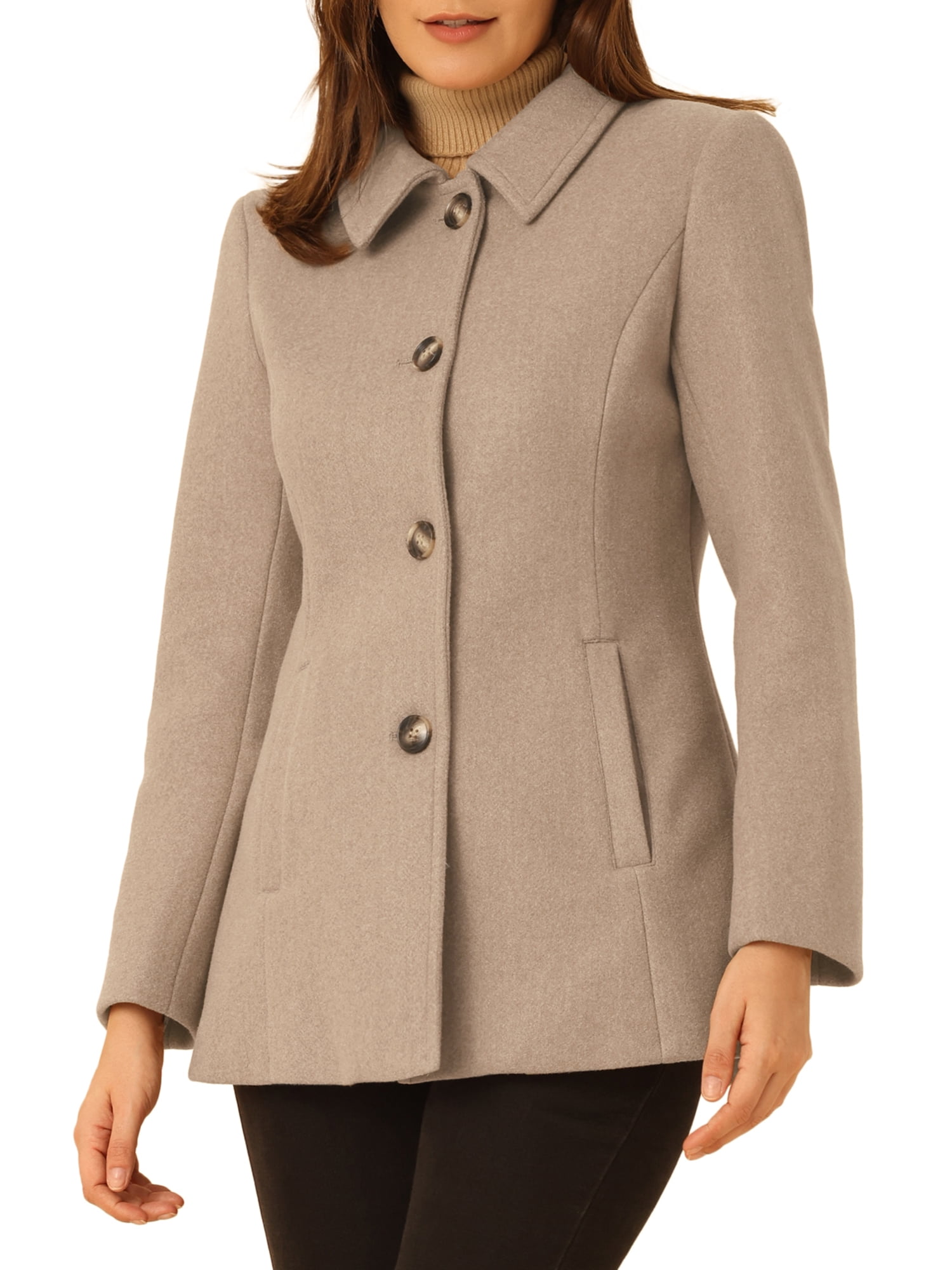 INSPIRE CHIC Manteau à Col Simple pour Femmes Peter Pan m Brun Clair