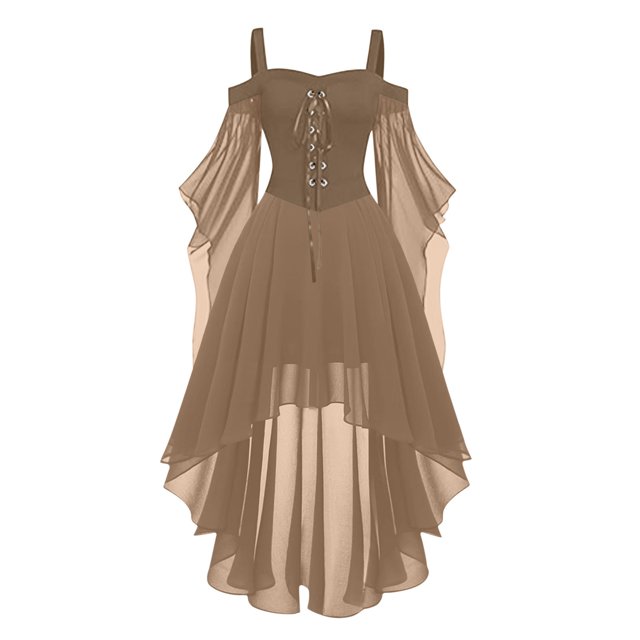 Robes Style Gothique pour Femmes Grande Taille Mode Robe Midi Corset Manches Longues Évasées Chiffon Fête Élégante