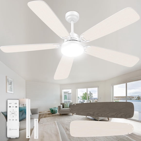 Ceiling Fans with Lights and Remote, 52 Inch Modern Ceiling Fan with Light, Downrod & Flush Mount, Quiet DC Motor, Dual Finish 5 Blades Ceiling Fan for Bedroom Living Room Farmhouse Indoor