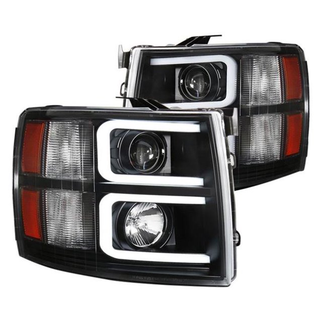 Spec D Tuning 2LHP-SIV07JM-RS Black LED DRL Bar Projector Headlights for 2007-2013 Chevy Silverado 1500