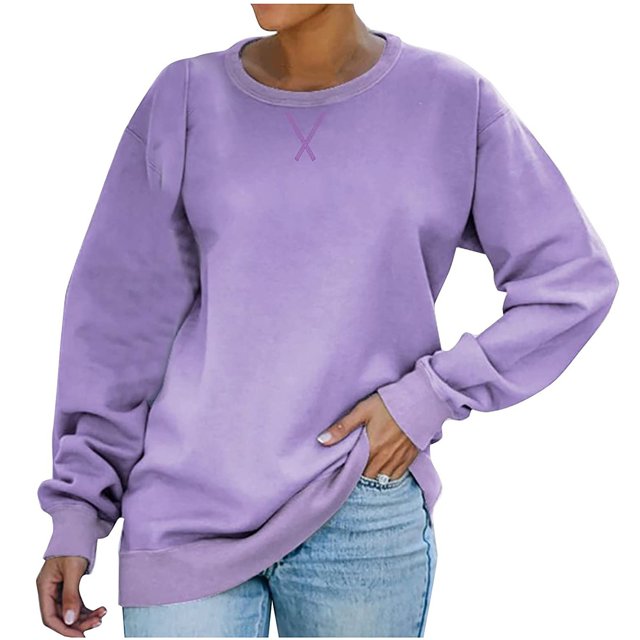 T-shirt Ample pour Femmes à Manches Longues, Blouse à Col Rond, Hauts Décontractés, Chandail en Molleton