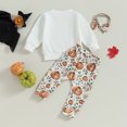 thumbnail image 4 of Fortune 2Pcs Baby Girl Thanksgiving Outfit Letter Pumpkin Print Sweatshirt Pants, 4 of 9