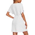 thumbnail image 4 of Robes à Col en V pour Femmes Mode Taille S-TTG Manches Courtes Robe de Plage au-Dessus du Genou Couleur Unie Robe d'Été Mode Urbaine Blanche TG, 4 of 7