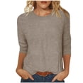 thumbnail image 1 of Penkiiy Hauts pour Femmes Manches 3/4 Col Rond Blouses Décontractées L Kaki, 1 of 6