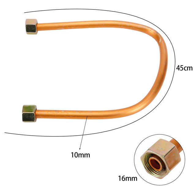 Air Compressor Tube Hex Nut Aluminum Air Compressor Exhaust Tube Replacement Copper-Plated Home Hardware Accessories. Durable copper-plated aluminum tube with a 10mm diameter and 450mm length, featuring hex nuts sized 16mm x 13mm. Ideal for air compressor connections and easy installation.