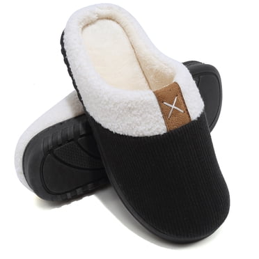 Pantoufles pour Hommes en Mousse Mémoire Pantoufles de Maison pour Femmes Doublure en Molleton Douillette Chaussures de Maison Pantoufles Noires Intérieur Extérieur 44-45(275-280mm)