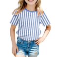 thumbnail image 1 of GDREDA T-Shirt Graphique à Manches Courtes Rayé pour Garçons, Coloré, Confortable et Décontracté, pour Enfants, Bleu Clair, 90, 1 of 4