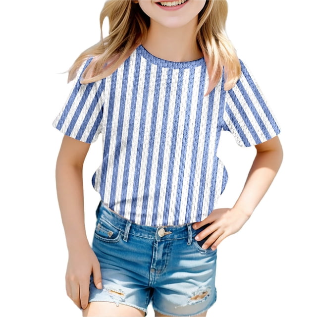 GDREDA T-Shirt Graphique à Manches Courtes Rayé pour Garçons, Coloré, Confortable et Décontracté, pour Enfants, Bleu Clair, 90