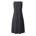 thumbnail image 5 of Ohufall Robe Femme en Coton et Lin à Col en V Sans Manches Décontractée Robe Débardeur Unie Confortable avec Poches Robe Midi d'Été Chic, 5 of 5