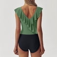 thumbnail image 2 of Bigersell Ruffed One-Piece Swimsuits for Women V-Neck Ruffle Bathing Suit Padded Monokini Swimwear Front Ruched 1 Piece Swimsuit, Style SW-33, Green-a, M, 2 of 5