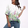 thumbnail image 4 of Pisexur Hauts d'Été pour Femmes Mode Décontractée Manches Courtes Col Rond T-Shirts Confortables Amples Surdimensionnés Imprimé Floral Blouses Hauts Mode T-Shirts Imprimés Graphiques Grande Taille Tops de Sortie S-5TG, 4 of 7