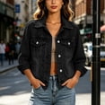 thumbnail image 2 of Timegard Women's Basic Button down Stretch Fitted Long Sleeves Denim Jacket Collared Crop Jean Jackets Fashion,Black,L, 2 of 9