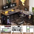 thumbnail image 4 of Unikito Bureau d'Ordinateur en L avec Prises de Courant Magiques et Lumière DEL Intelligente, Bureau d'Angle Réversible de 55 Pouces avec Support pour Moniteur, Design à Grille Unique, Table de Jeu avec Rangement, Chêne Noir, 4 of 4