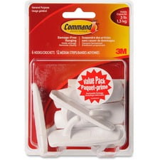 Command General Purpose Utility Hooks, Medium, White, 6 Hooks, 12 Adhesive Strips